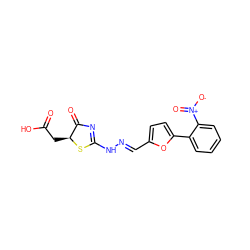 O=C(O)C[C@@H]1SC(N/N=C/c2ccc(-c3ccccc3[N+](=O)[O-])o2)=NC1=O ZINC000008671549