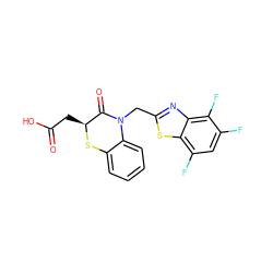 O=C(O)C[C@@H]1Sc2ccccc2N(Cc2nc3c(F)c(F)cc(F)c3s2)C1=O ZINC000003777496