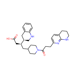 O=C(O)C[C@H](CC1CCN(C(=O)CCc2ccc3c(n2)NCCC3)CC1)[C@@H]1CNc2ccccc2C1 ZINC000003942523