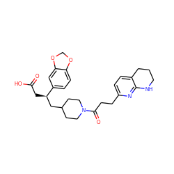 O=C(O)C[C@H](CC1CCN(C(=O)CCc2ccc3c(n2)NCCC3)CC1)c1ccc2c(c1)OCO2 ZINC000003948005