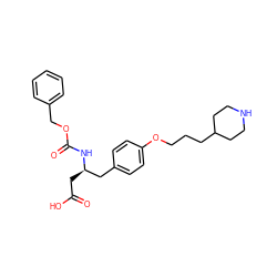 O=C(O)C[C@H](Cc1ccc(OCCCC2CCNCC2)cc1)NC(=O)OCc1ccccc1 ZINC000013738111