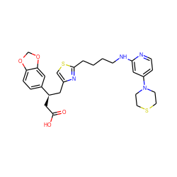 O=C(O)C[C@H](Cc1csc(CCCCNc2cc(N3CCSCC3)ccn2)n1)c1ccc2c(c1)OCO2 ZINC000028568695