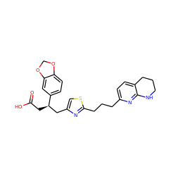 O=C(O)C[C@H](Cc1csc(CCCc2ccc3c(n2)NCCC3)n1)c1ccc2c(c1)OCO2 ZINC000003962009