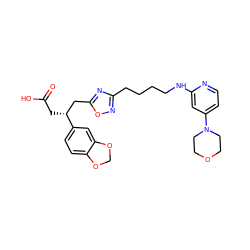 O=C(O)C[C@H](Cc1nc(CCCCNc2cc(N3CCOCC3)ccn2)no1)c1ccc2c(c1)OCO2 ZINC000028568768