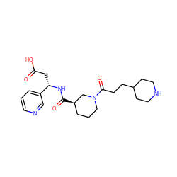 O=C(O)C[C@H](NC(=O)[C@@H]1CCCN(C(=O)CCC2CCNCC2)C1)c1cccnc1 ZINC000003828539