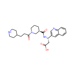 O=C(O)C[C@H](NC(=O)[C@@H]1CCCN(C(=O)CCC2CCNCC2)C1)c1cnc2ccccc2c1 ZINC000003827886