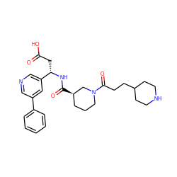 O=C(O)C[C@H](NC(=O)[C@@H]1CCCN(C(=O)CCC2CCNCC2)C1)c1cncc(-c2ccccc2)c1 ZINC000013803205