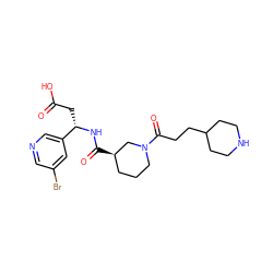 O=C(O)C[C@H](NC(=O)[C@@H]1CCCN(C(=O)CCC2CCNCC2)C1)c1cncc(Br)c1 ZINC000003827889