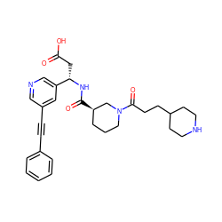 O=C(O)C[C@H](NC(=O)[C@@H]1CCCN(C(=O)CCC2CCNCC2)C1)c1cncc(C#Cc2ccccc2)c1 ZINC000013803238