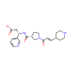 O=C(O)C[C@H](NC(=O)[C@@H]1CCN(C(=O)/C=C/C2CCNCC2)C1)c1cccnc1 ZINC000013803255