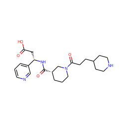 O=C(O)C[C@H](NC(=O)[C@H]1CCCN(C(=O)CCC2CCNCC2)C1)c1cccnc1 ZINC000000538639