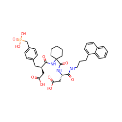 O=C(O)C[C@H](NC(=O)C1(NC(=O)[C@@H](CC(=O)O)Cc2ccc(CP(=O)(O)O)cc2)CCCCC1)C(=O)NCCCc1cccc2ccccc12 ZINC000072121207