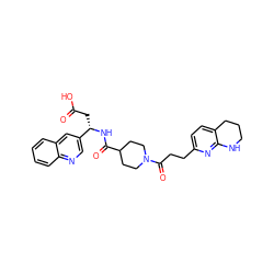 O=C(O)C[C@H](NC(=O)C1CCN(C(=O)CCc2ccc3c(n2)NCCC3)CC1)c1cnc2ccccc2c1 ZINC000028378362