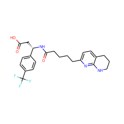 O=C(O)C[C@H](NC(=O)CCCCc1ccc2c(n1)NCCC2)c1ccc(C(F)(F)F)cc1 ZINC000299818920