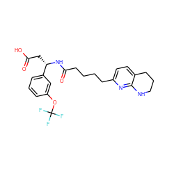 O=C(O)C[C@H](NC(=O)CCCCc1ccc2c(n1)NCCC2)c1cccc(OC(F)(F)F)c1 ZINC000299839261