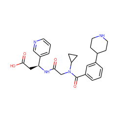 O=C(O)C[C@H](NC(=O)CN(C(=O)c1cccc(C2CCNCC2)c1)C1CC1)c1cccnc1 ZINC000029568895