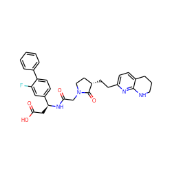 O=C(O)C[C@H](NC(=O)CN1CC[C@H](CCc2ccc3c(n2)NCCC3)C1=O)c1ccc(-c2ccccc2)c(F)c1 ZINC000027081812