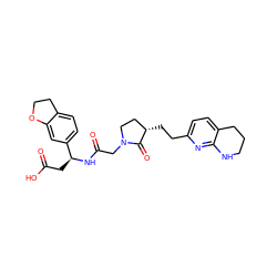 O=C(O)C[C@H](NC(=O)CN1CC[C@H](CCc2ccc3c(n2)NCCC3)C1=O)c1ccc2c(c1)OCC2 ZINC000013436090