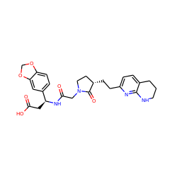 O=C(O)C[C@H](NC(=O)CN1CC[C@H](CCc2ccc3c(n2)NCCC3)C1=O)c1ccc2c(c1)OCO2 ZINC000013436082