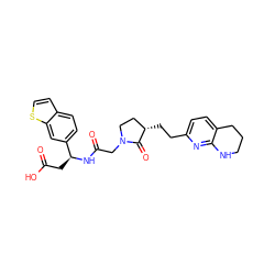 O=C(O)C[C@H](NC(=O)CN1CC[C@H](CCc2ccc3c(n2)NCCC3)C1=O)c1ccc2ccsc2c1 ZINC000013436103