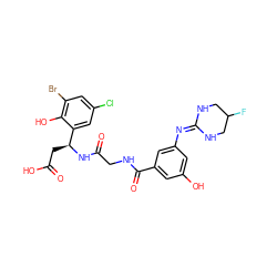 O=C(O)C[C@H](NC(=O)CNC(=O)c1cc(O)cc(N=C2NCC(F)CN2)c1)c1cc(Cl)cc(Br)c1O ZINC000028714228
