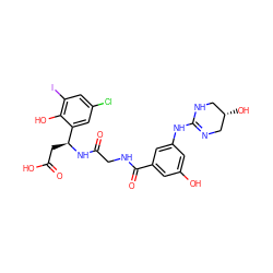 O=C(O)C[C@H](NC(=O)CNC(=O)c1cc(O)cc(NC2=NC[C@@H](O)CN2)c1)c1cc(Cl)cc(I)c1O ZINC000003941810