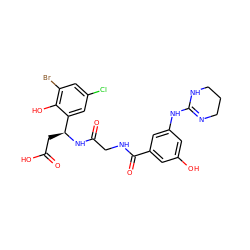 O=C(O)C[C@H](NC(=O)CNC(=O)c1cc(O)cc(NC2=NCCCN2)c1)c1cc(Cl)cc(Br)c1O ZINC000096318549