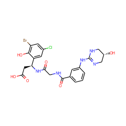 O=C(O)C[C@H](NC(=O)CNC(=O)c1cccc(NC2=NC[C@@H](O)CN2)c1)c1cc(Cl)cc(Br)c1O ZINC000089780960