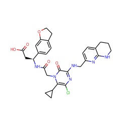 O=C(O)C[C@H](NC(=O)Cn1c(C2CC2)c(Cl)nc(NCc2ccc3c(n2)NCCC3)c1=O)c1ccc2c(c1)OCC2 ZINC000029488229