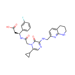 O=C(O)C[C@H](NC(=O)Cn1c(C2CC2)cnc(NCc2ccc3c(n2)NCCC3)c1=O)c1cccc(F)c1 ZINC000013489947