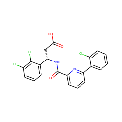 O=C(O)C[C@H](NC(=O)c1cccc(-c2ccccc2Cl)n1)c1cccc(Cl)c1Cl ZINC000261164748