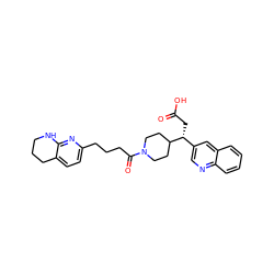 O=C(O)C[C@H](c1cnc2ccccc2c1)C1CCN(C(=O)CCCc2ccc3c(n2)NCCC3)CC1 ZINC000028455722