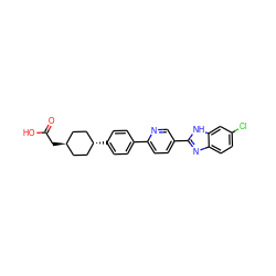 O=C(O)C[C@H]1CC[C@H](c2ccc(-c3ccc(-c4nc5ccc(Cl)cc5[nH]4)cn3)cc2)CC1 ZINC000261079557