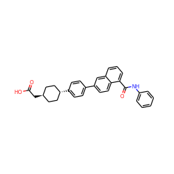 O=C(O)C[C@H]1CC[C@H](c2ccc(-c3ccc4c(C(=O)Nc5ccccc5)cccc4c3)cc2)CC1 ZINC000261187261