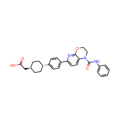 O=C(O)C[C@H]1CC[C@H](c2ccc(-c3ccc4c(n3)OCCN4C(=O)Nc3ccccc3)cc2)CC1 ZINC000261167335