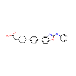 O=C(O)C[C@H]1CC[C@H](c2ccc(-c3ccc4oc(Nc5ccccc5)nc4c3)cc2)CC1 ZINC000261165438