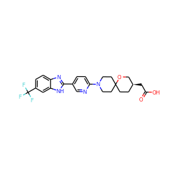 O=C(O)C[C@H]1CCC2(CCN(c3ccc(-c4nc5ccc(C(F)(F)F)cc5[nH]4)cn3)CC2)OC1 ZINC000200147936