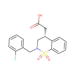 O=C(O)C[C@H]1CN(Cc2ccccc2F)S(=O)(=O)c2ccccc21 ZINC000082151012