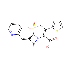 O=C(O)C1=C(c2cccs2)CS(=O)(=O)[C@@H]2/C(=C\c3ccccn3)C(=O)N12 ZINC000013443001