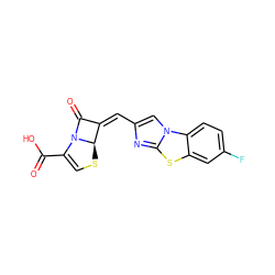 O=C(O)C1=CS[C@@H]2/C(=C\c3cn4c(n3)sc3cc(F)ccc34)C(=O)N12 ZINC000013586479