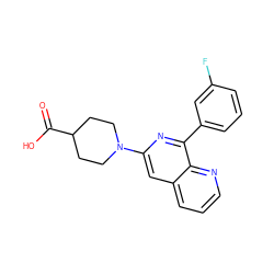 O=C(O)C1CCN(c2cc3cccnc3c(-c3cccc(F)c3)n2)CC1 ZINC000034066064