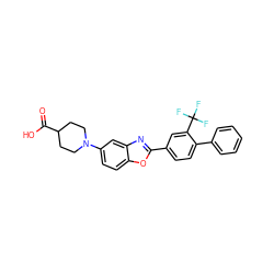 O=C(O)C1CCN(c2ccc3oc(-c4ccc(-c5ccccc5)c(C(F)(F)F)c4)nc3c2)CC1 ZINC000084652167