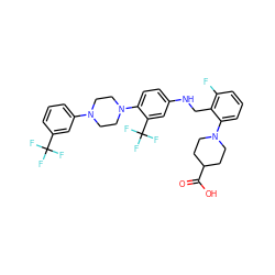 O=C(O)C1CCN(c2cccc(F)c2CNc2ccc(N3CCN(c4cccc(C(F)(F)F)c4)CC3)c(C(F)(F)F)c2)CC1 ZINC000027863615