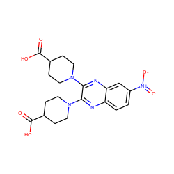 O=C(O)C1CCN(c2nc3ccc([N+](=O)[O-])cc3nc2N2CCC(C(=O)O)CC2)CC1 ZINC000072141555