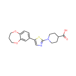 O=C(O)C1CCN(c2ncc(-c3ccc4c(c3)OCCCO4)s2)CC1 ZINC000066166560