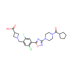 O=C(O)C1CN(Cc2cc(Cl)c(-c3nc(N4CCN(C(=O)C5CCCC5)CC4)no3)cc2F)C1 ZINC000299837926