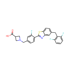 O=C(O)C1CN(Cc2ccc(-c3nc4cc(Cc5c(F)cccc5F)ccc4s3)c(F)c2)C1 ZINC000066097369