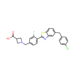 O=C(O)C1CN(Cc2ccc(-c3nc4cc(Cc5ccc(Cl)cc5)ccc4s3)c(F)c2)C1 ZINC000066111670