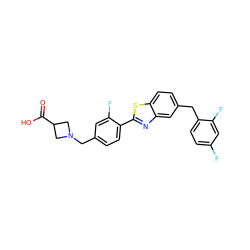 O=C(O)C1CN(Cc2ccc(-c3nc4cc(Cc5ccc(F)cc5F)ccc4s3)c(F)c2)C1 ZINC000066073816