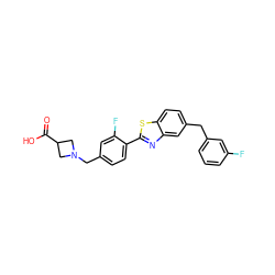 O=C(O)C1CN(Cc2ccc(-c3nc4cc(Cc5cccc(F)c5)ccc4s3)c(F)c2)C1 ZINC000066098697